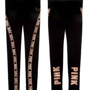 VS PINK ROSE GOLD BLING LEGGINGS L